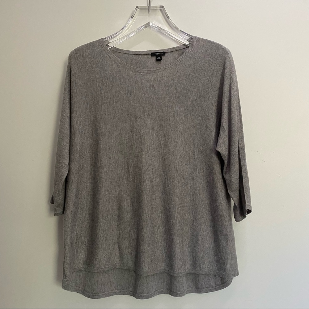 Ann Taylor Grey Sweater Top Cashmere Blend 3/4 Length Sleeve Size M Medium Soft
